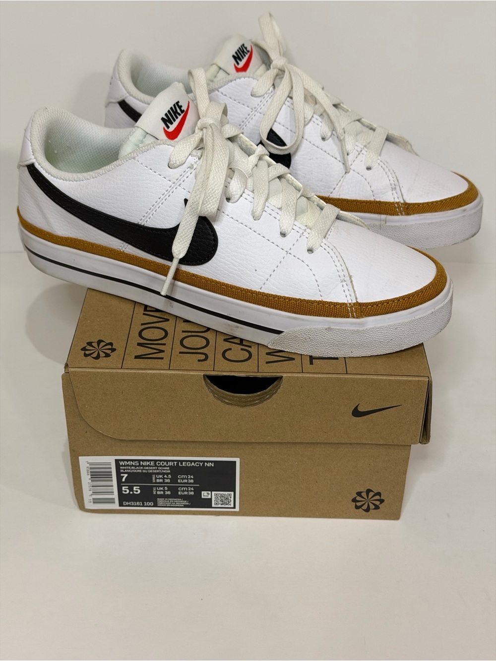 Nike Court Legacy Next Nature Sneakers White Black Desert Ochre Tan Size 7